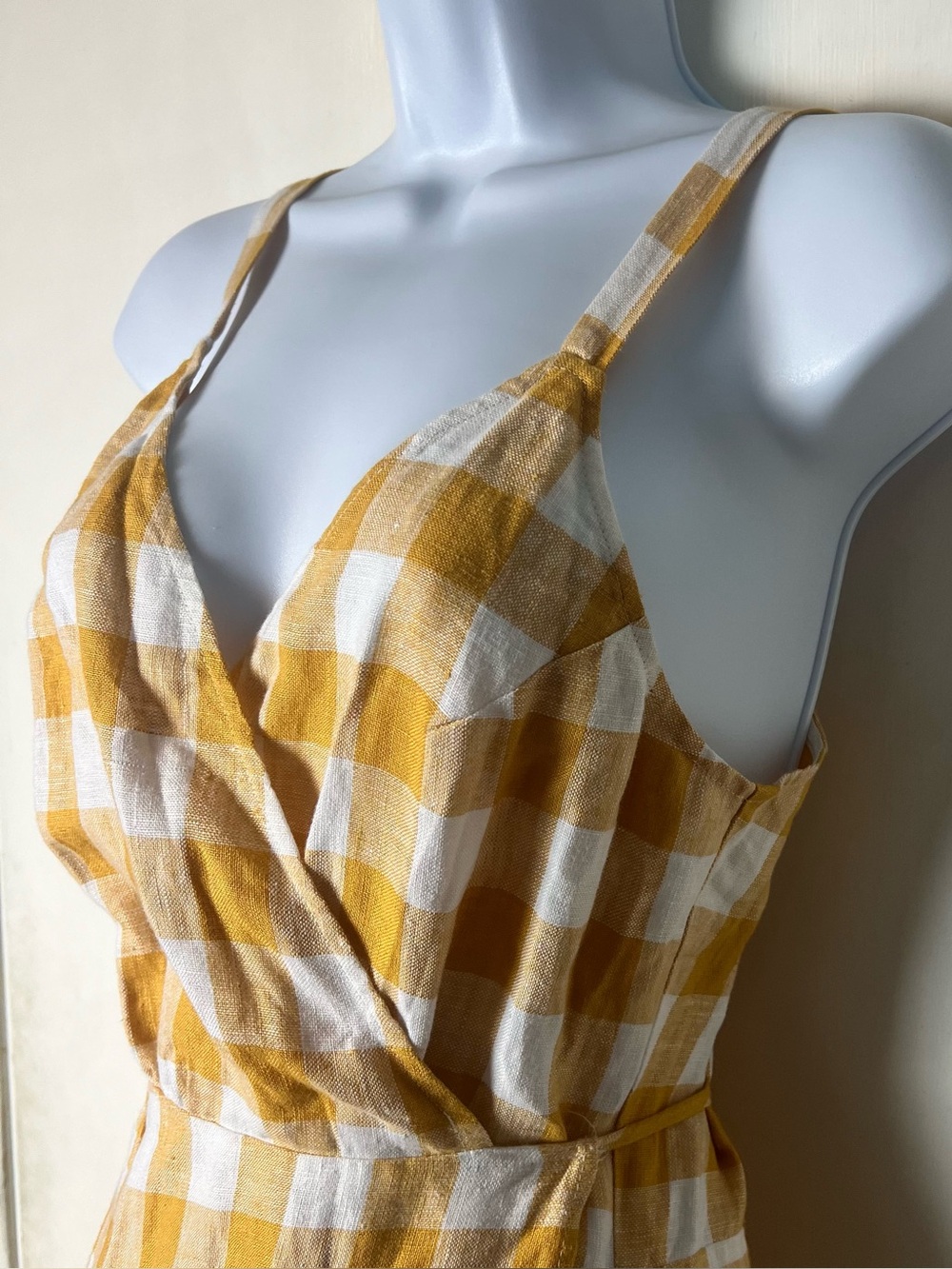 Reformation Beverley Gingham Linen V-Neck Wrap Midi Sun Dress Sz S - Picture 4 of 8